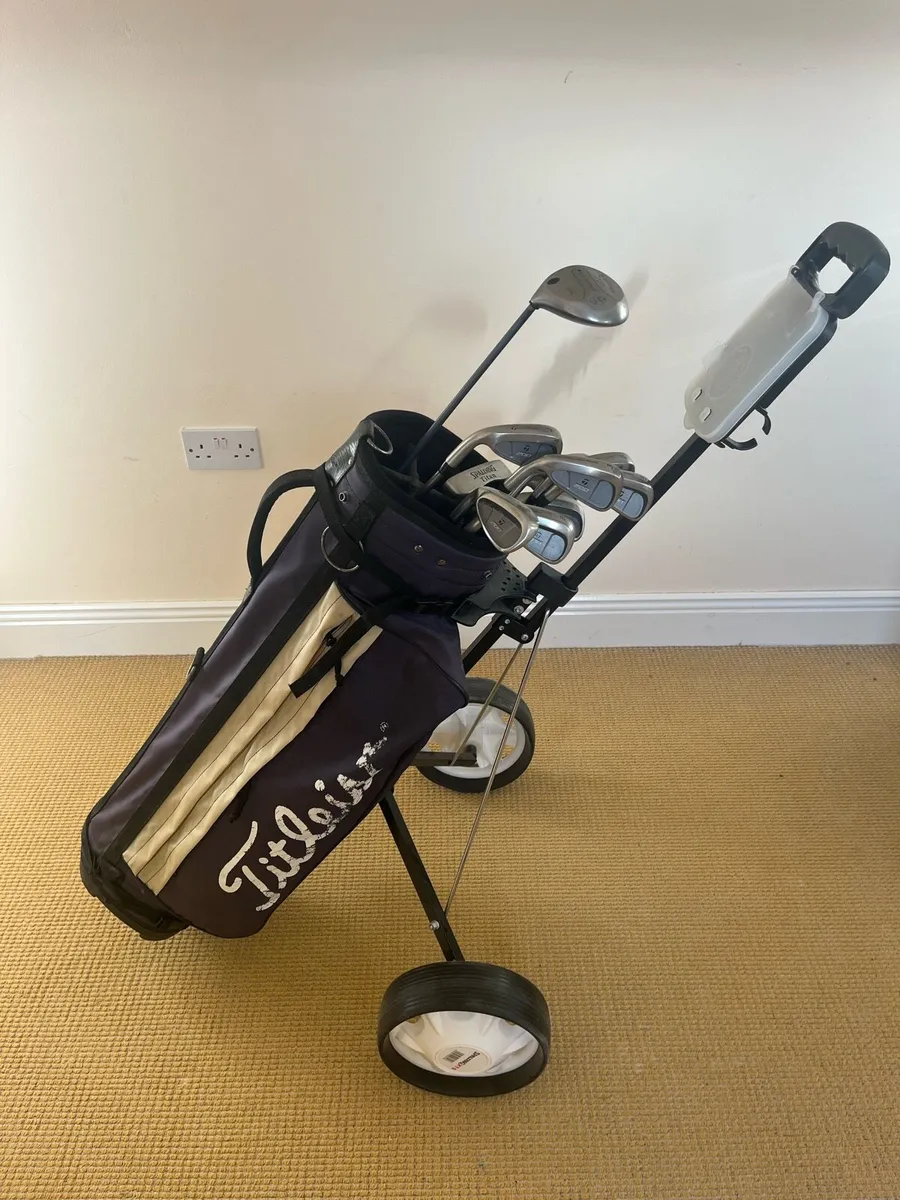 Left Handed Golf Clubs and Trolley - Image 1