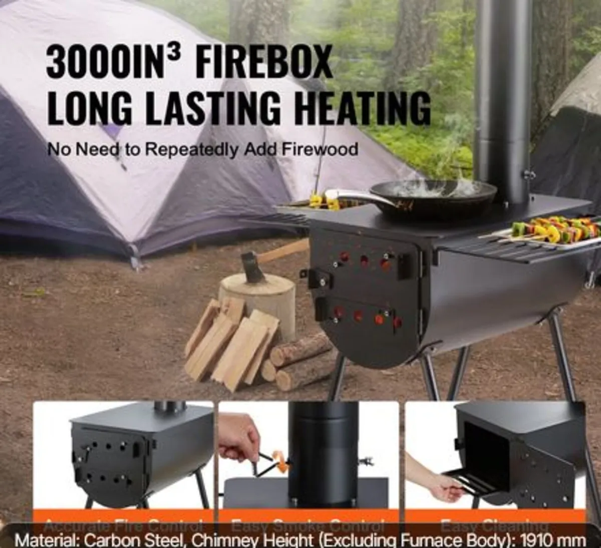 Wood Stove, 3 m, Alloy Steel Camping Tent Stove, - Image 2