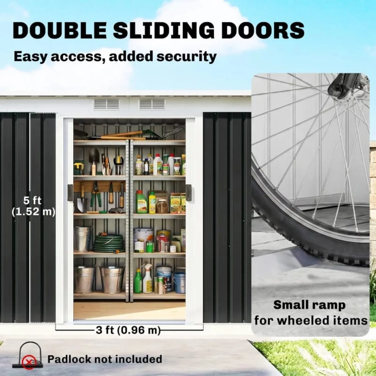 9' x 4' Metal Garden Storage Shed Tool House with - Image 4