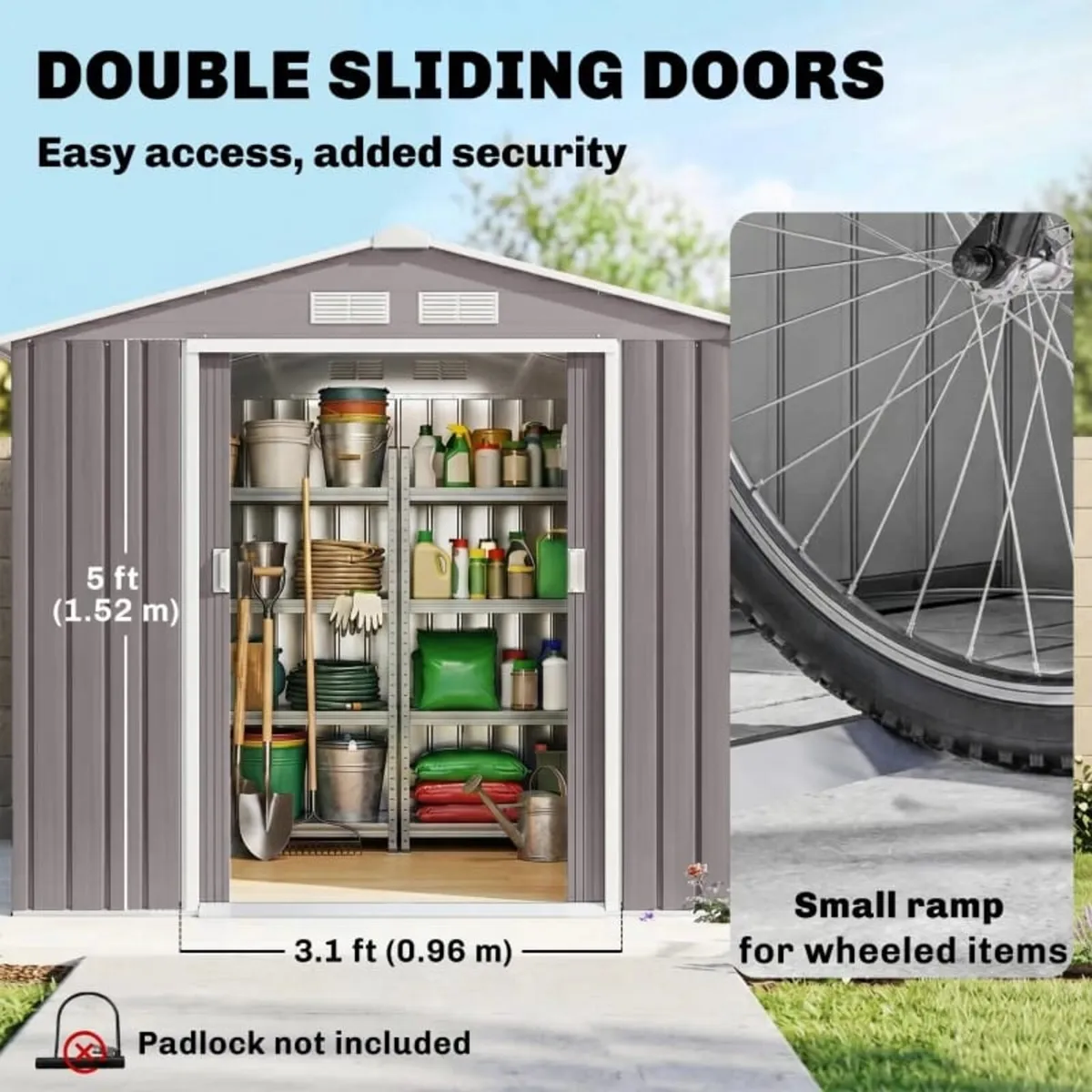 7ft x 4ft Lockable Garden Storage Shed, Metal Tool - Image 3