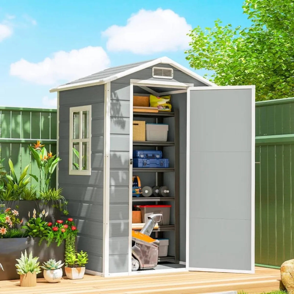 4 x 3 ft Plastic Garden Shed with Floor, Outdoor S - Image 4
