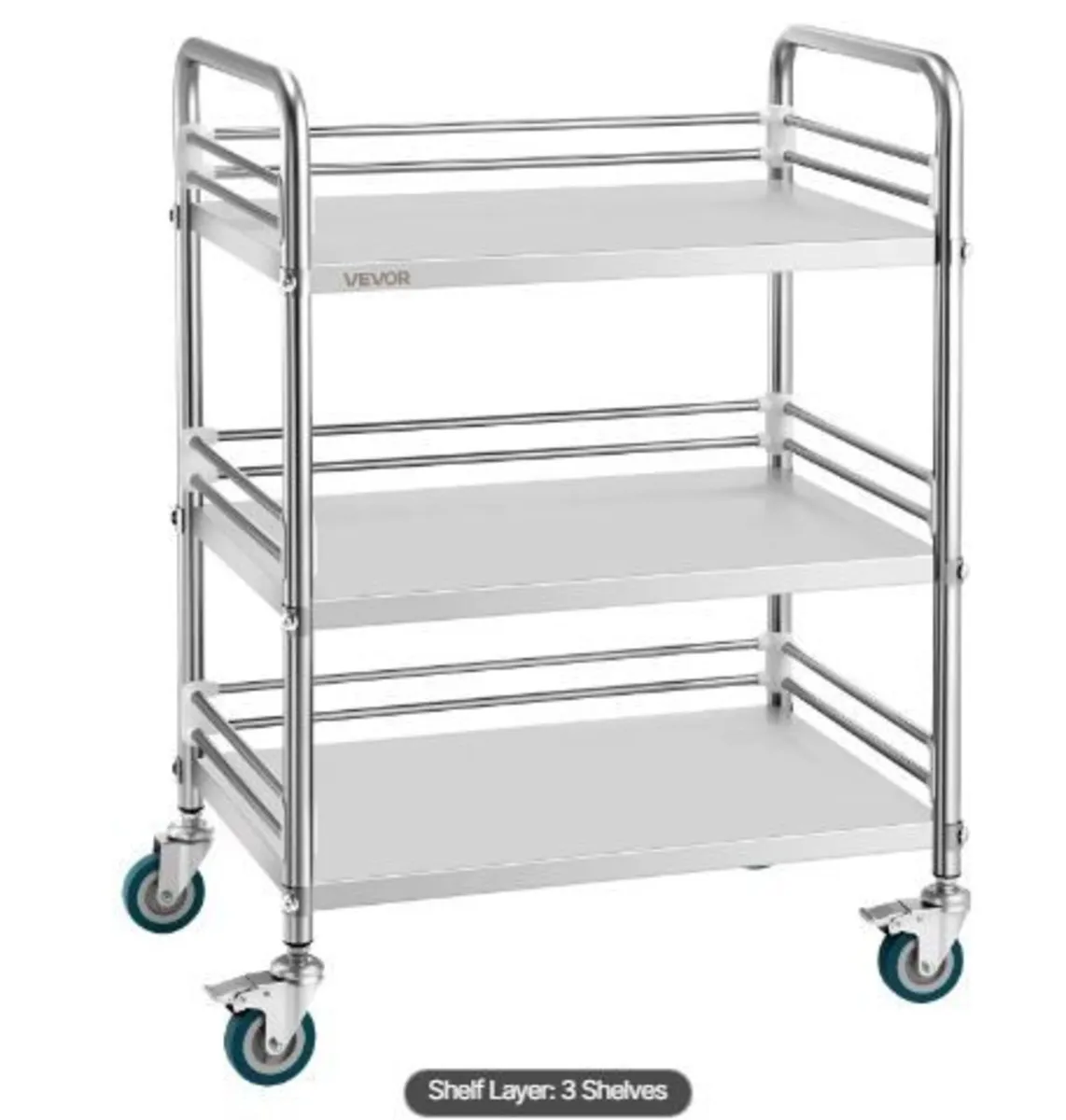Stainless Steel Cart, 3-Tier Rolling Lab Utility - Image 4