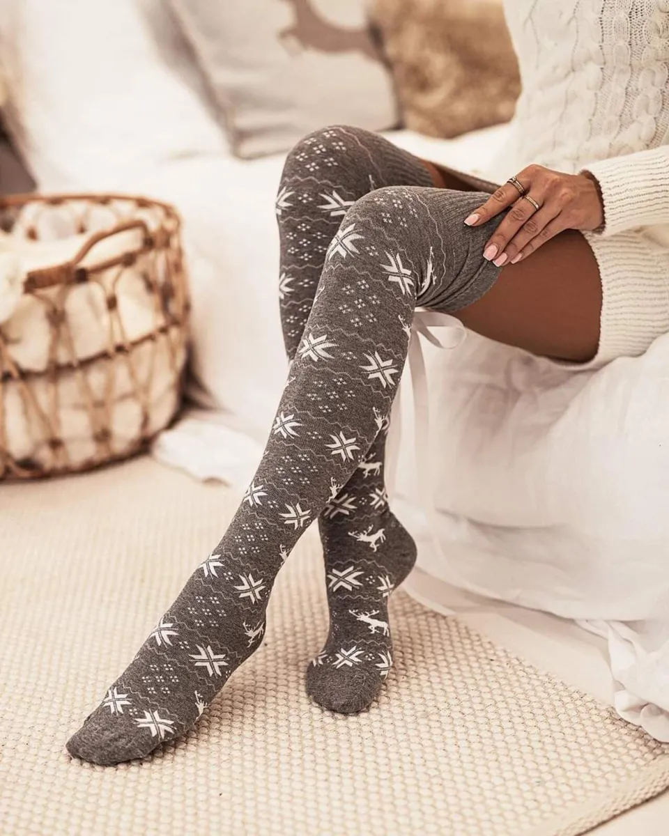 CHRISTMAS white Knee Highs socks - Image 4