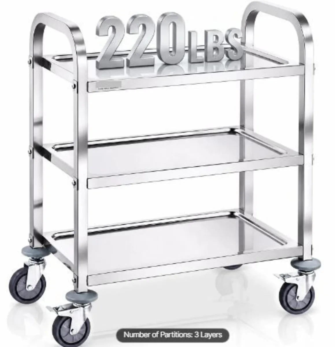 Stainless Steel Cart, 3 Layers Lab Utility Cart - Image 1