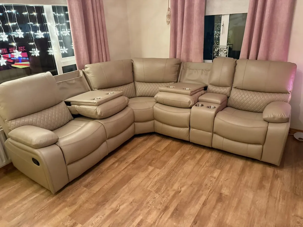 Rita Corner True Beige Leather Recliner Sofa - Image 4