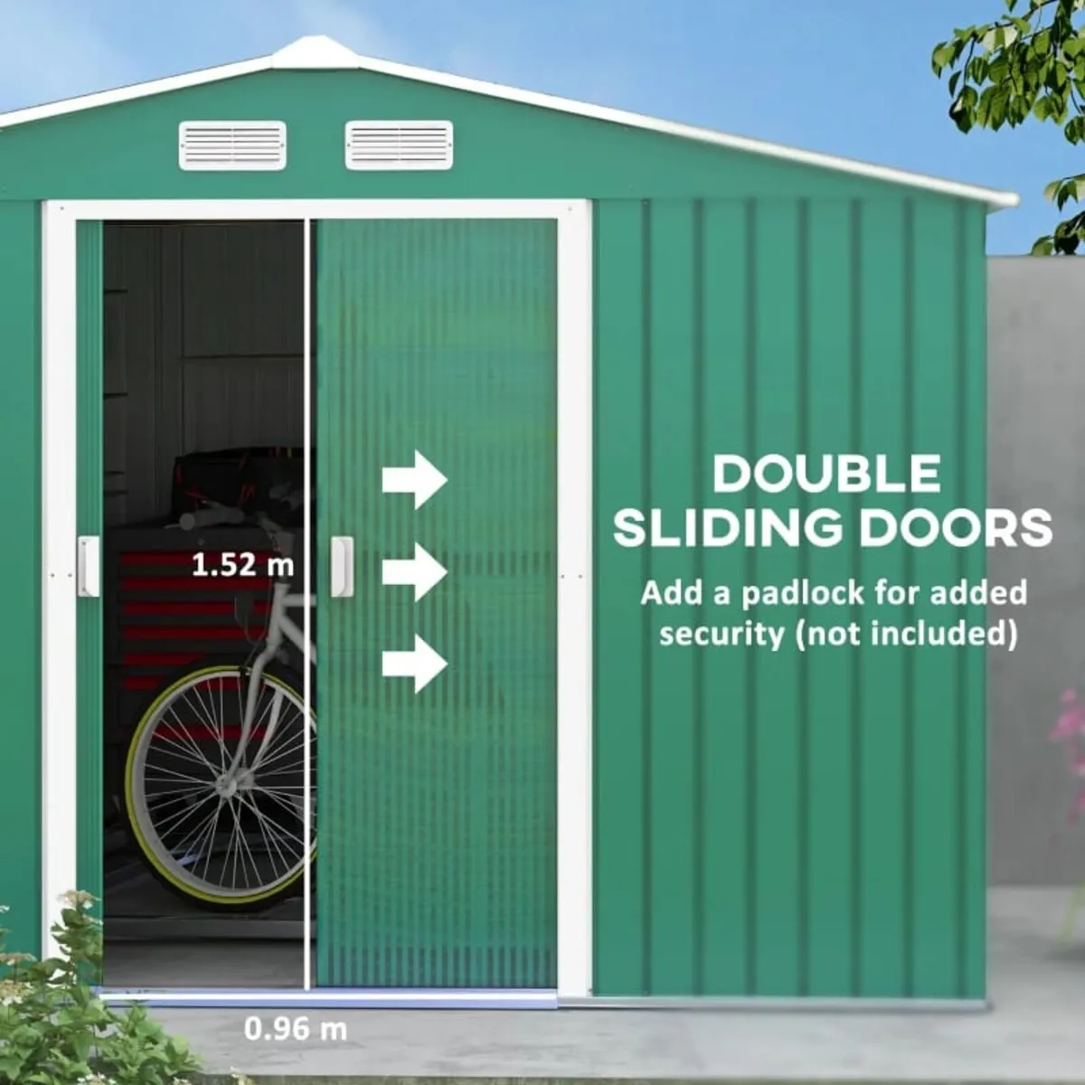 Metal 9x6 ft Garden Shed-Green

Features:
9.3m³ si - Image 3