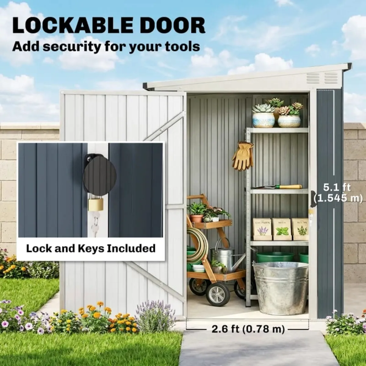 4 x 6ft Lean to Garden Metal Shed, Outdoor Storage - Image 4