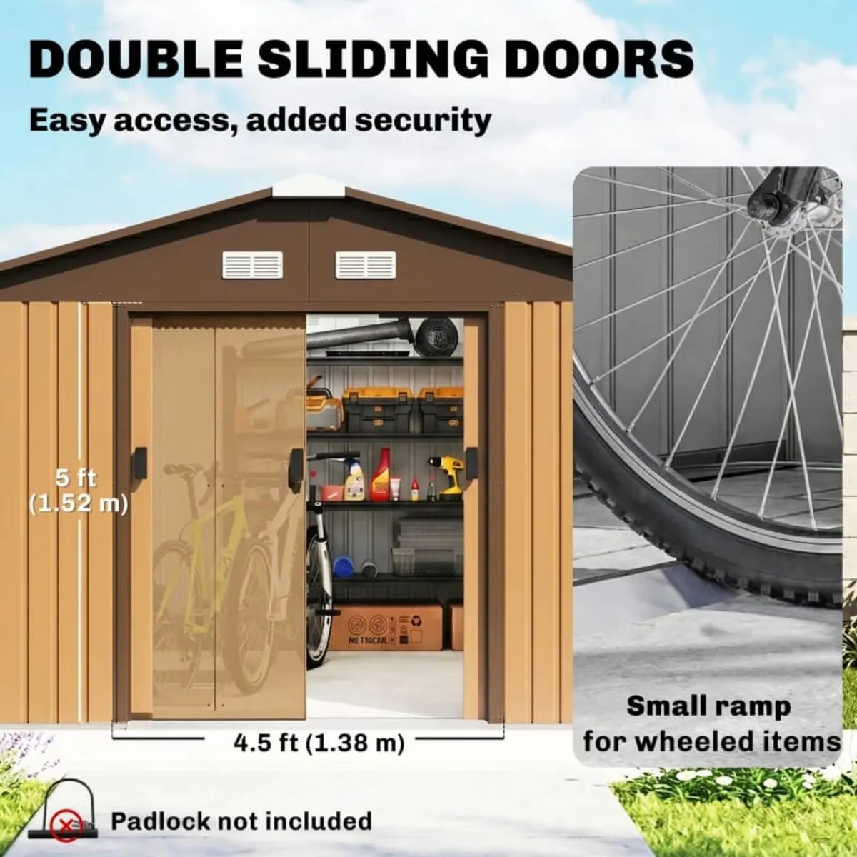 13 x 11ft Large Metal Storage Shed Sliding Doors - Image 4