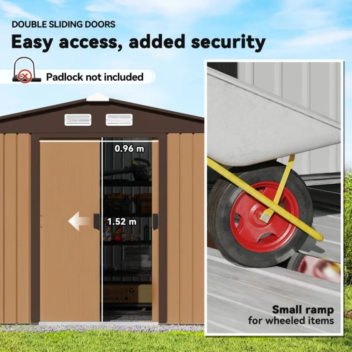 9 x 6FT Outdoor Garden Roofed Metal Storage Shed T - Image 3