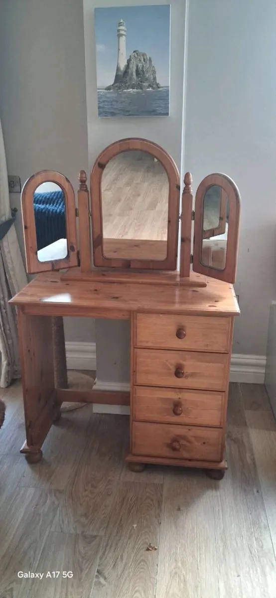 Pine Dressing Table with miirror and Locker - Image 1