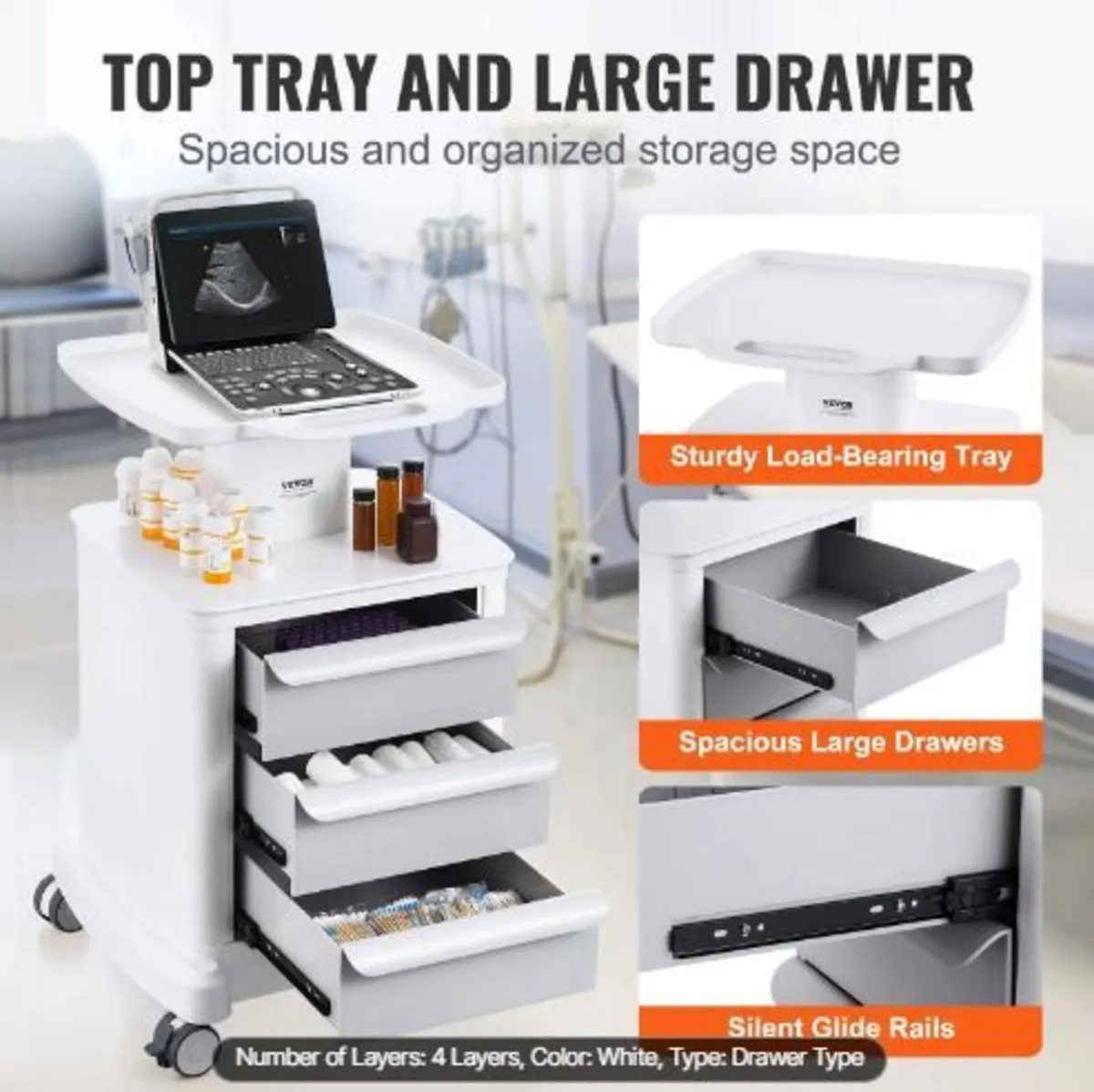 4 Tiers Lab Carts, Lab Utility Cart - Image 1
