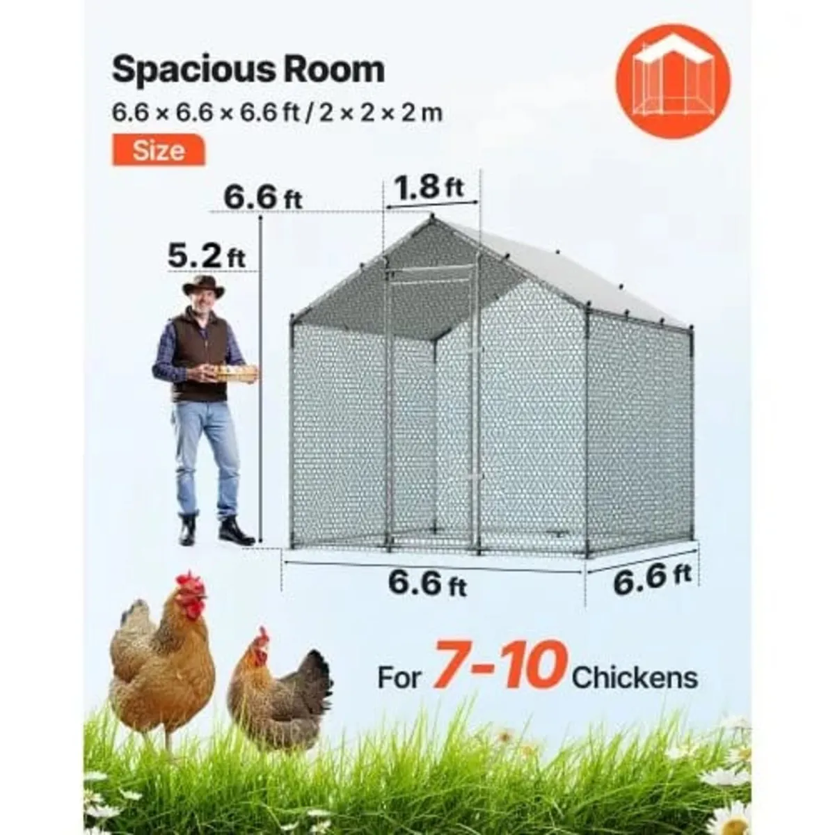 Large Metal Chicken Coop 2 x 2 x 2 m Walk-in Chick - Image 2