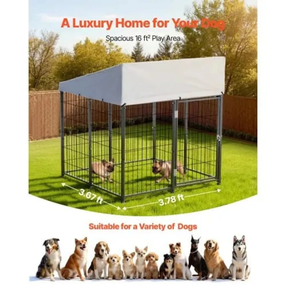 Outdoor Dog Kennel, 1.12 x 1.15 x 1.25 m Large Dog - Image 2
