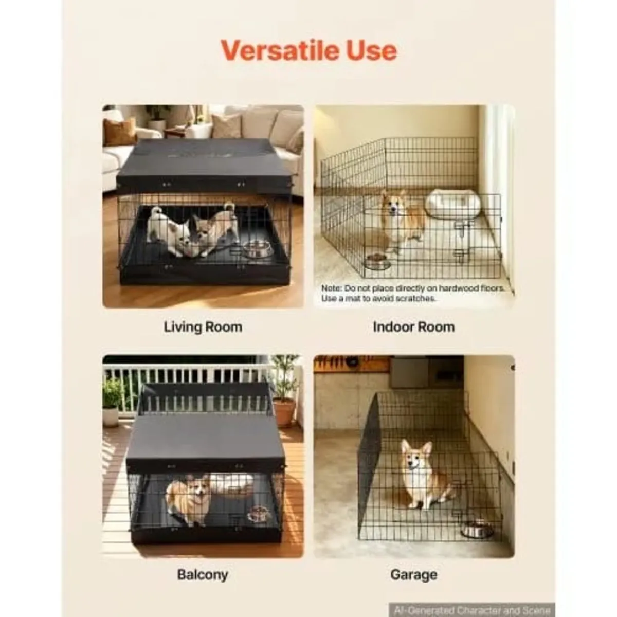 Dog Playpen 61 cm 4 Panels Exercise Pen with Top C - Image 4