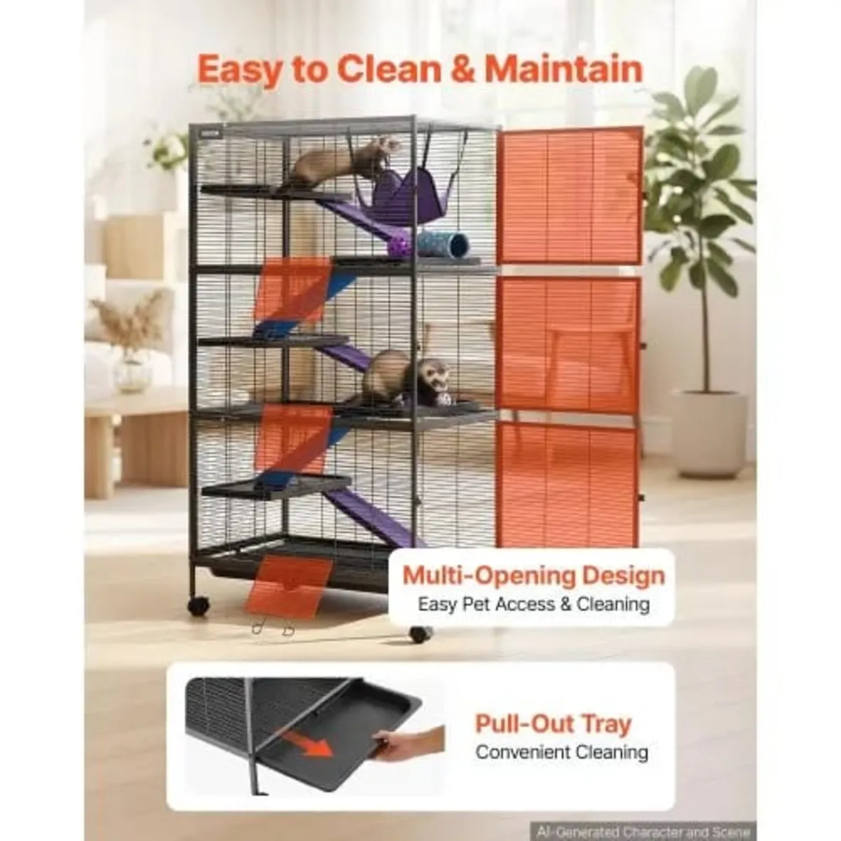Metal Small Animal Cage 149 cm 6-Tier Rolling Ferr - Image 4