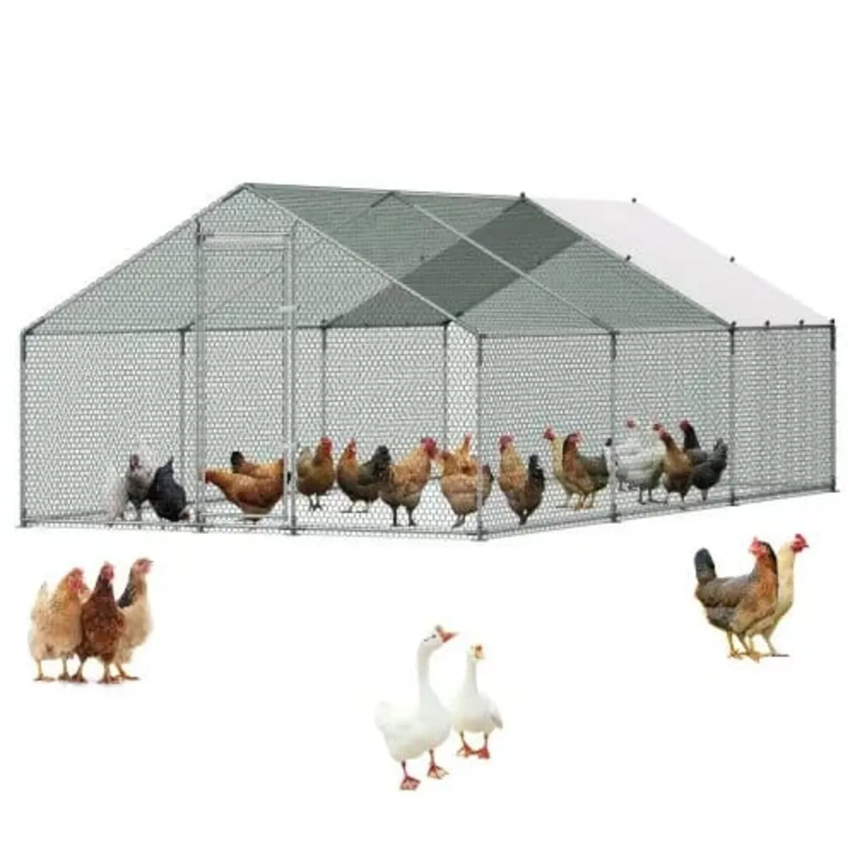 Large Metal Chicken Coop 3 x 5.95 x 2 m Walk-in Ch - Image 1