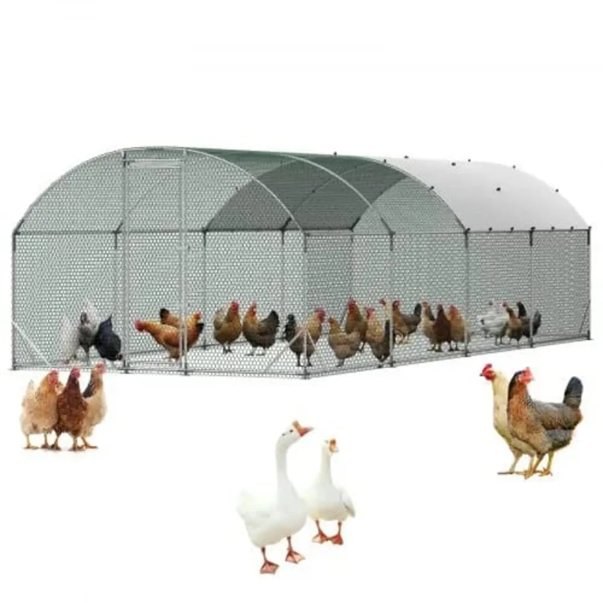 Large Metal Chicken Coop, 2.7 x 7.6 x 2 m, Walk-in - Image 1