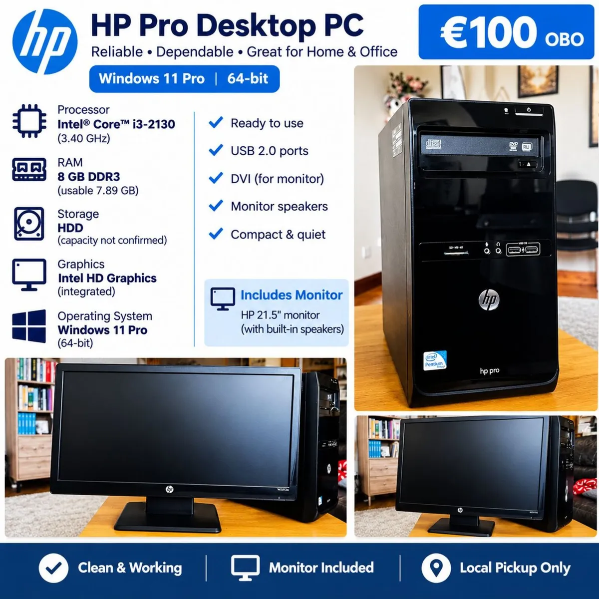 💻 HP Pro Desktop PC with HP Monitor - Image 1