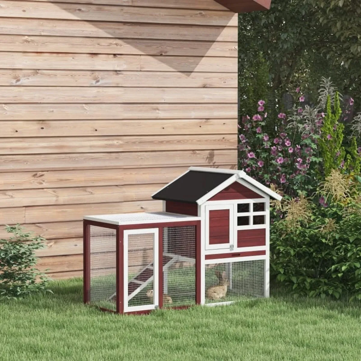 2 Tiers Rabbit Hutch and Run Wooden Guinea Pig Hut - Image 2