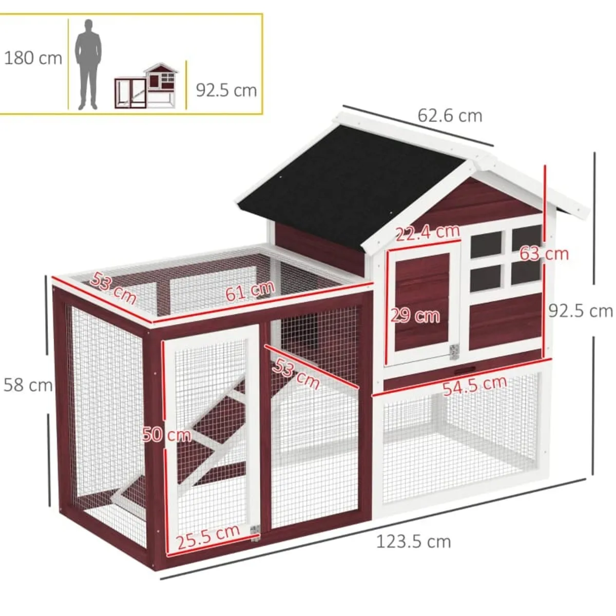 2 Tiers Rabbit Hutch and Run Wooden Guinea Pig Hut - Image 3
