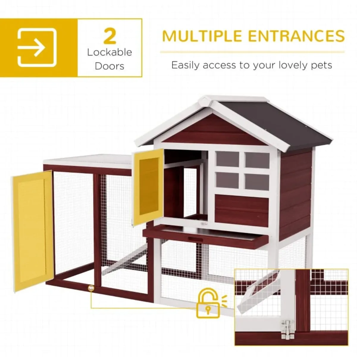 2 Tiers Rabbit Hutch and Run Wooden Guinea Pig Hut - Image 4