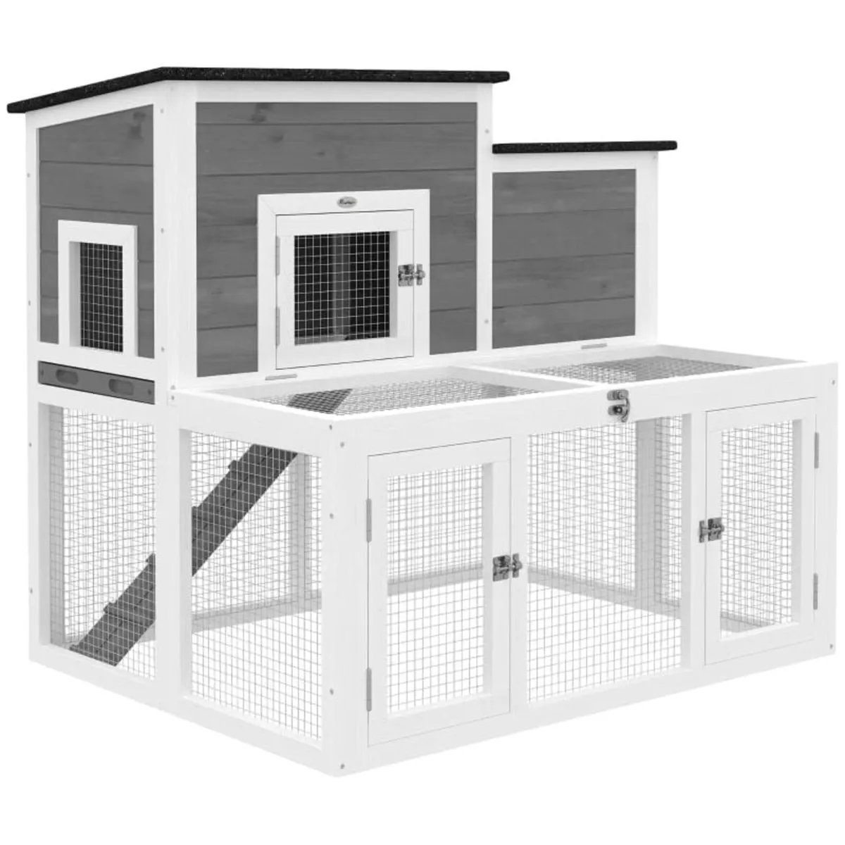 Wooden Rabbit Hutch, Indoor Outdoor Bunny Cage wit - Image 1