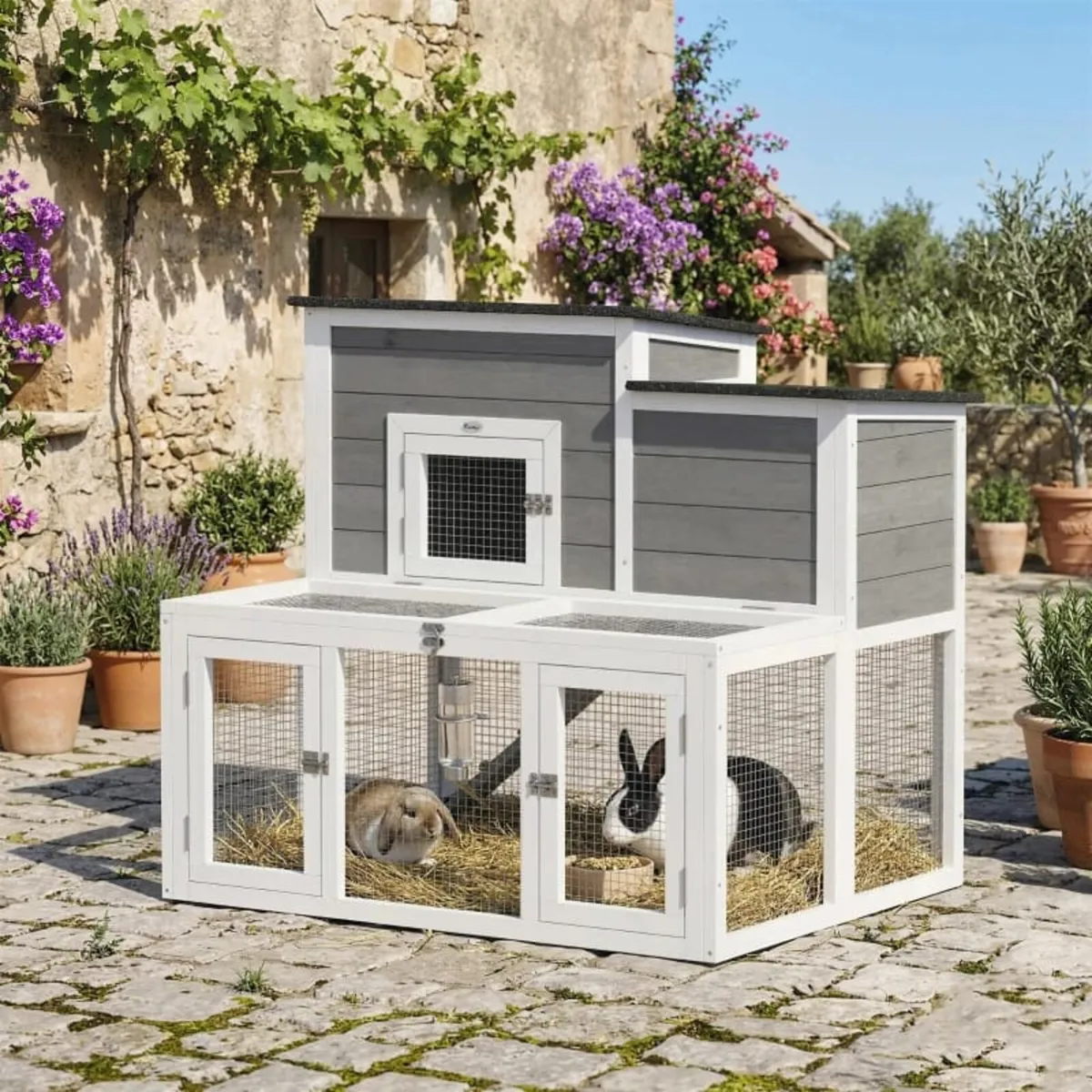 Wooden Rabbit Hutch, Indoor Outdoor Bunny Cage wit - Image 2