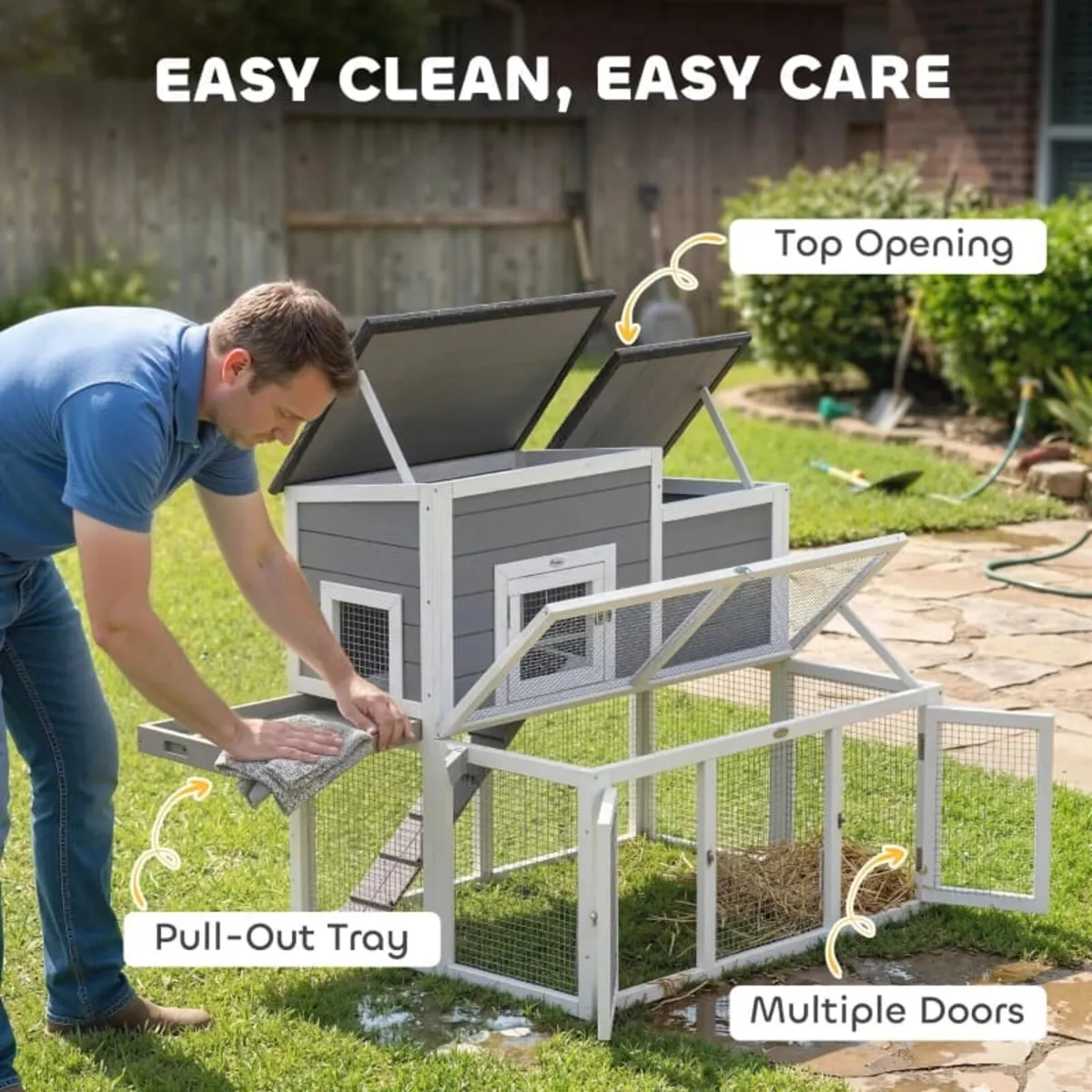 Wooden Rabbit Hutch, Indoor Outdoor Bunny Cage wit - Image 4