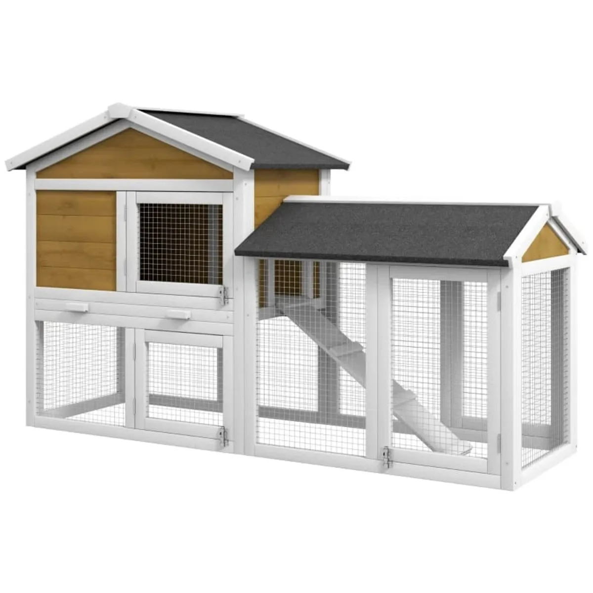 Wooden Rabbit Hutch Outdoor, Double Tier with Wate - Image 1
