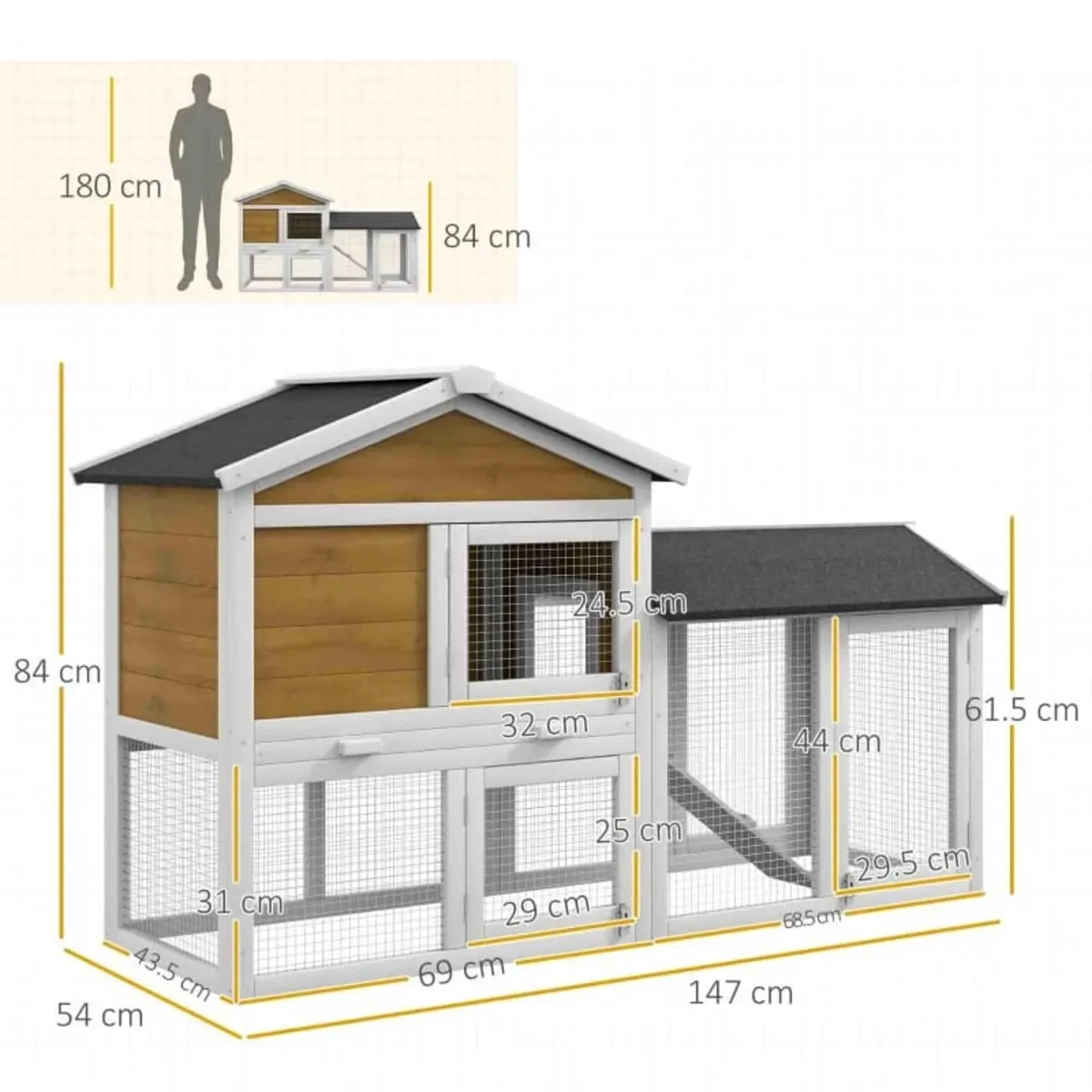 Wooden Rabbit Hutch Outdoor, Double Tier with Wate - Image 2