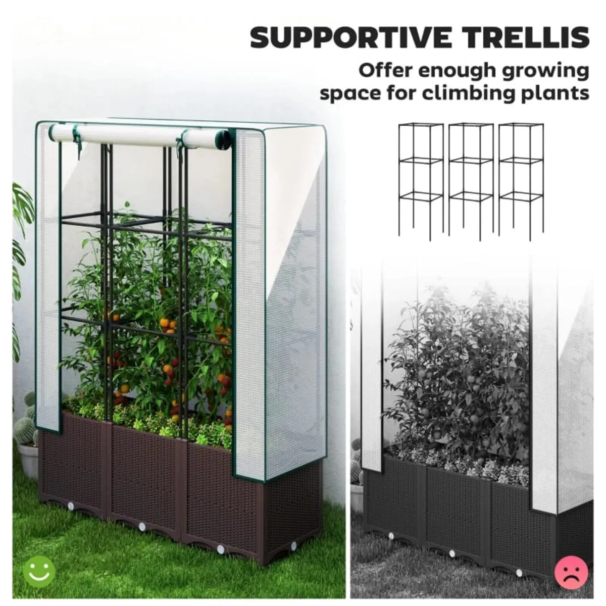 Raised Garden Bed with Trellis, Plastic Planter Bo - Image 2