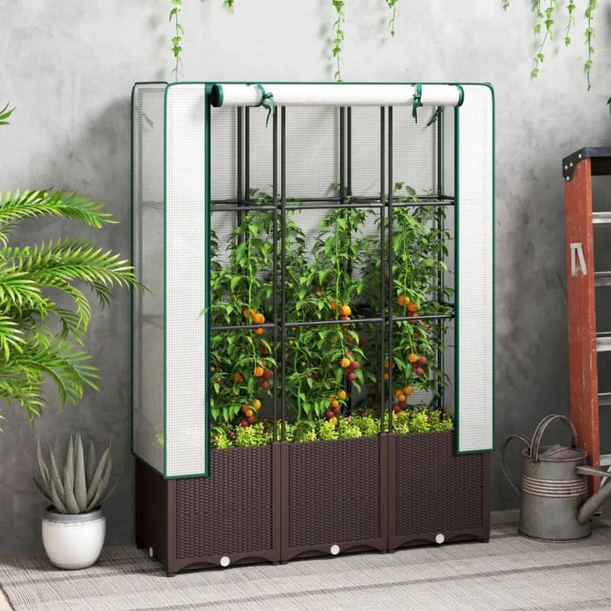 Raised Garden Bed with Trellis, Plastic Planter Bo - Image 3