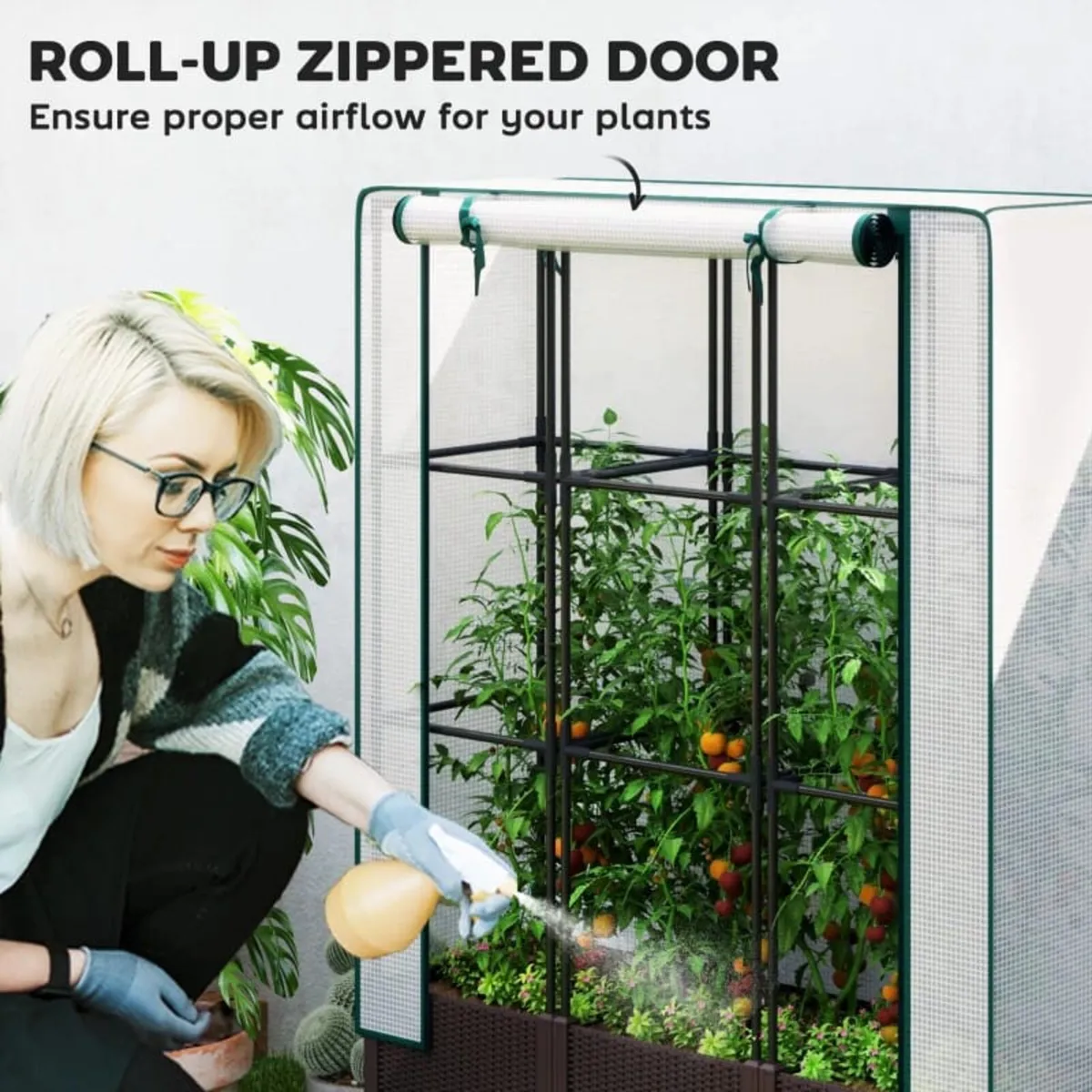 Raised Garden Bed with Trellis, Plastic Planter Bo - Image 4