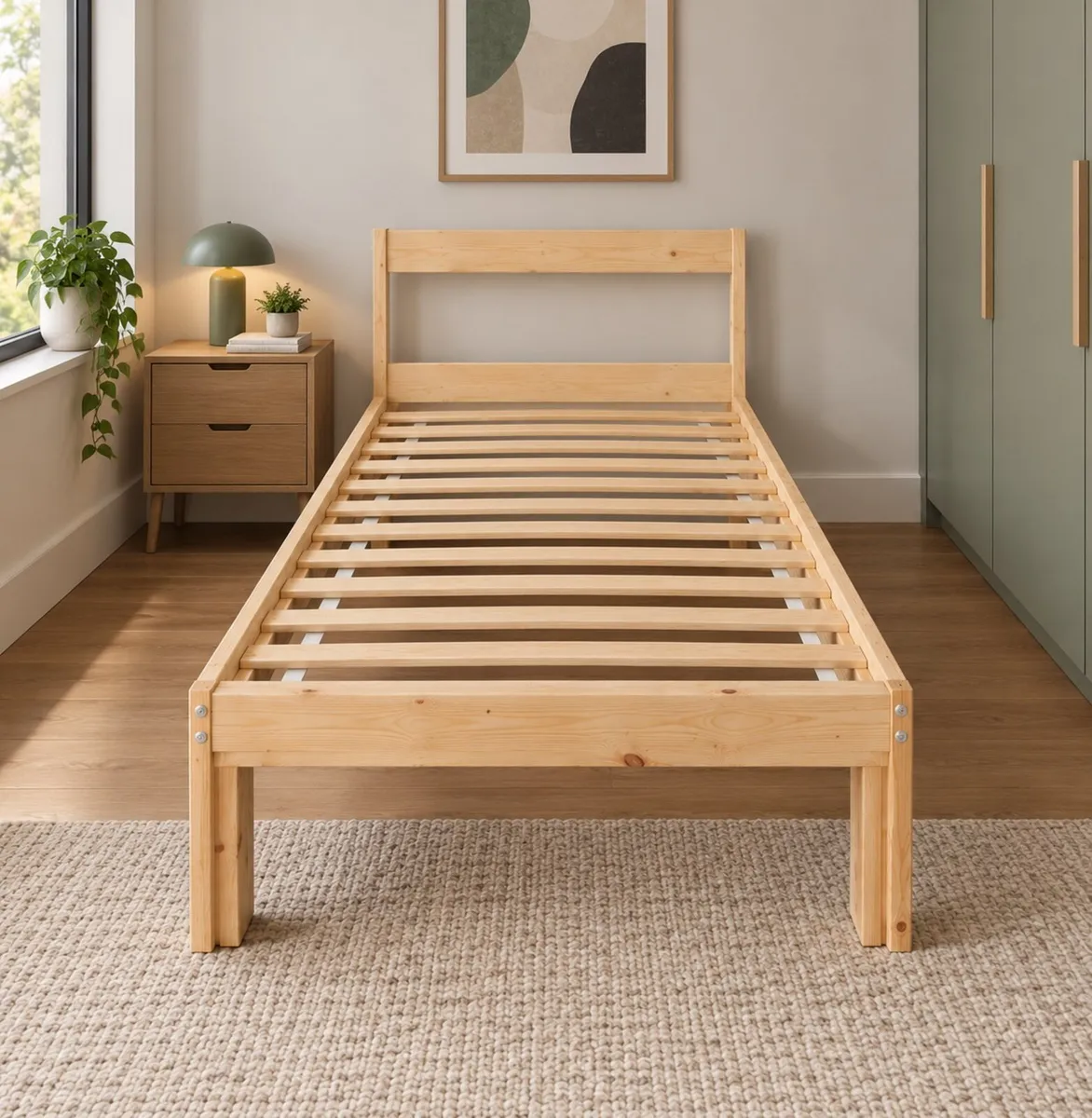 2 x Matching Sturdy Single Wooden Bed Frames