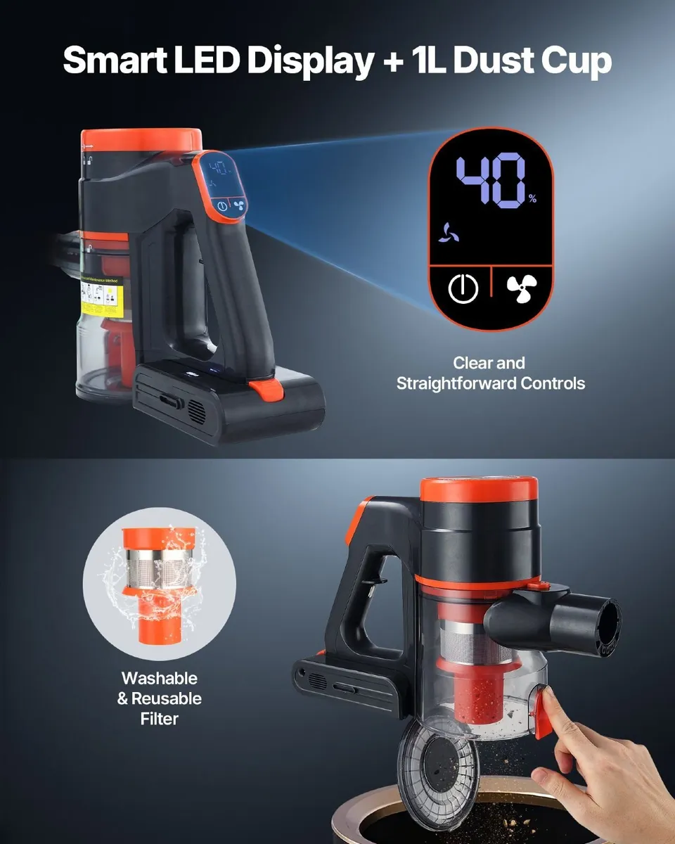 Cordless Stick Vacuum 40kPa, 47min Runtime - Image 4