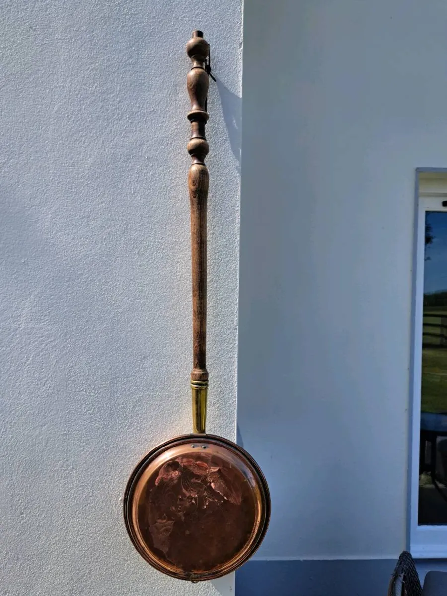 Old brass  bed warmer - Image 1