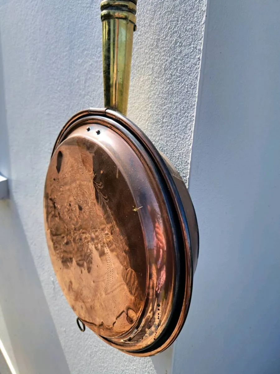 Old brass  bed warmer - Image 2