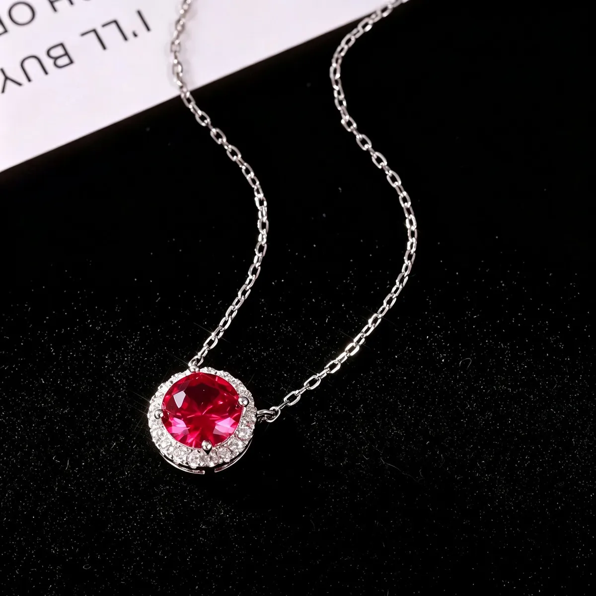 1-Carat Pigeon Blood Ruby Halo Necklace | S925 St - Image 1