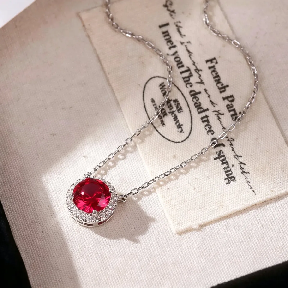1-Carat Pigeon Blood Ruby Halo Necklace | S925 St - Image 2