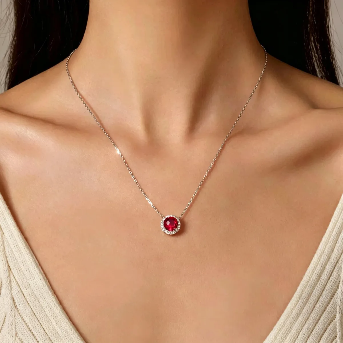 1-Carat Pigeon Blood Ruby Halo Necklace | S925 St - Image 3
