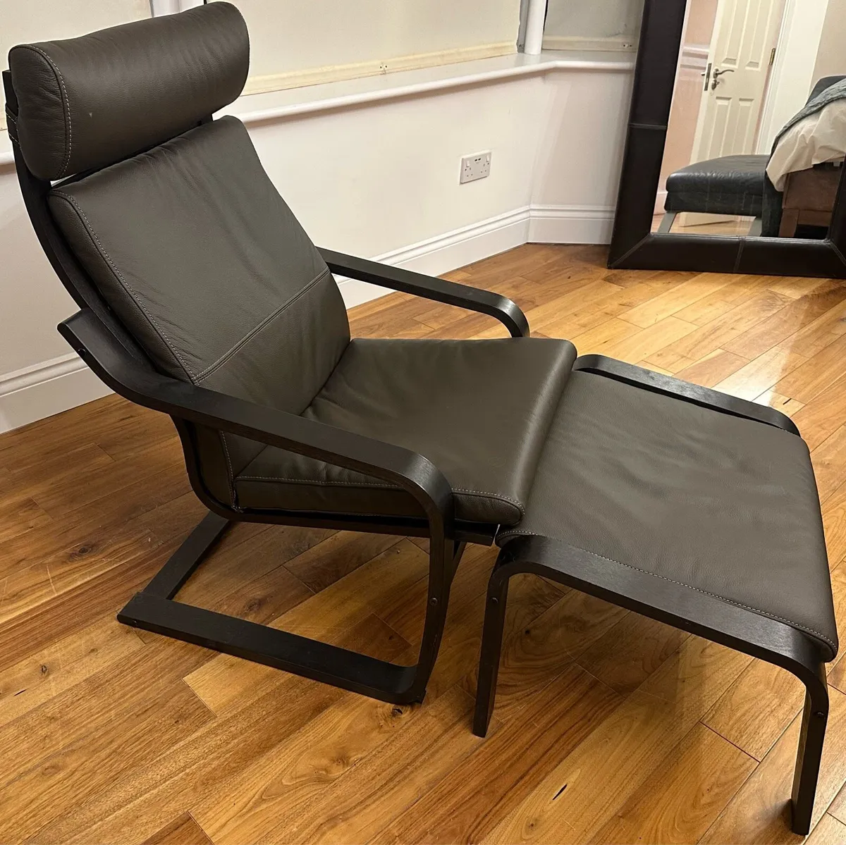 Brand new leather Ikea Poang armchair, footstool - Image 1
