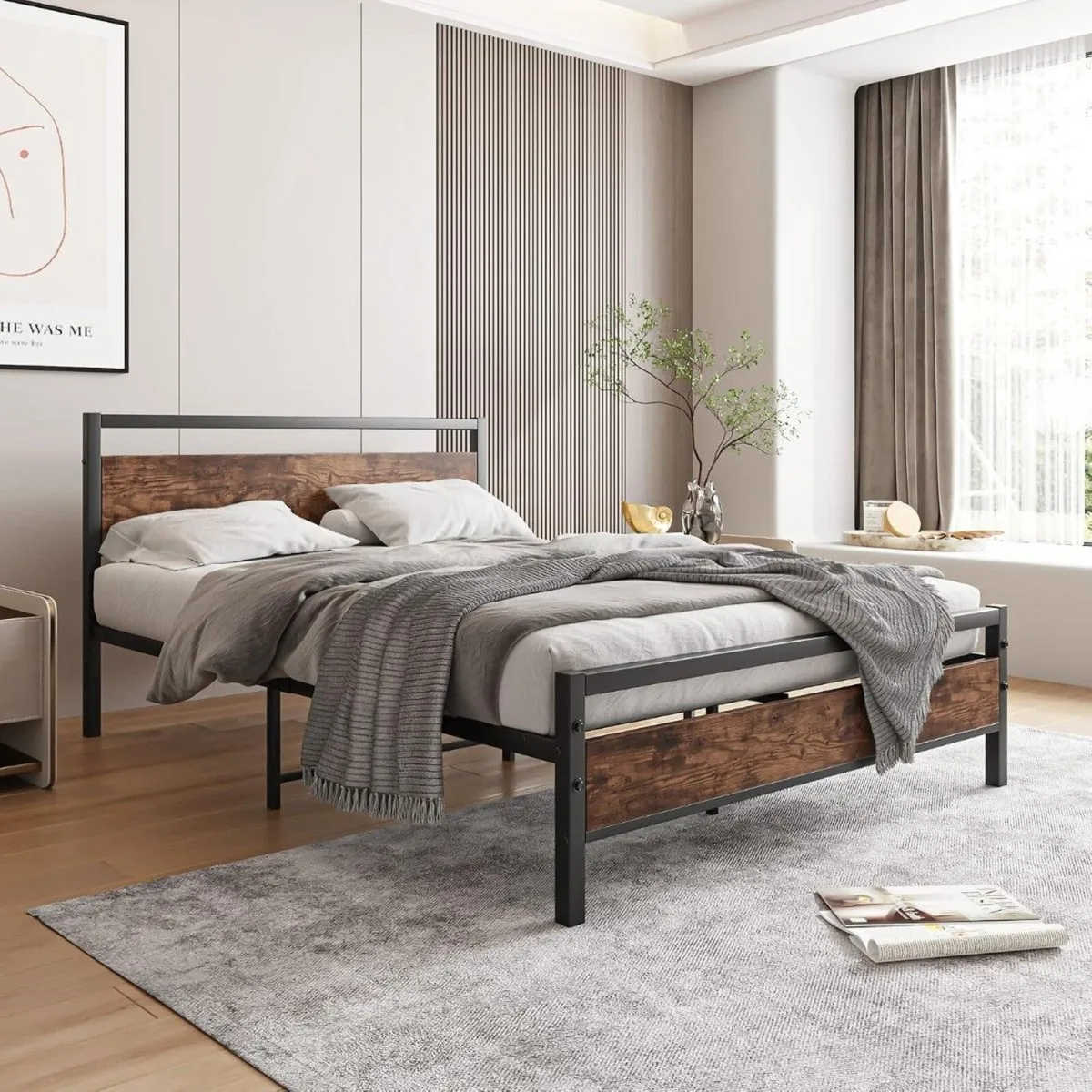 Bed Frame with Wooden Headboard - Image 4