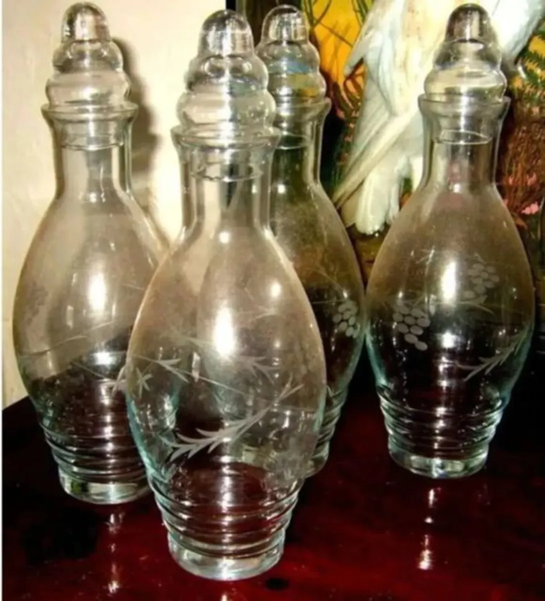 Vintage Harrods Etched Glass Decanters – Set of 4 - Image 1