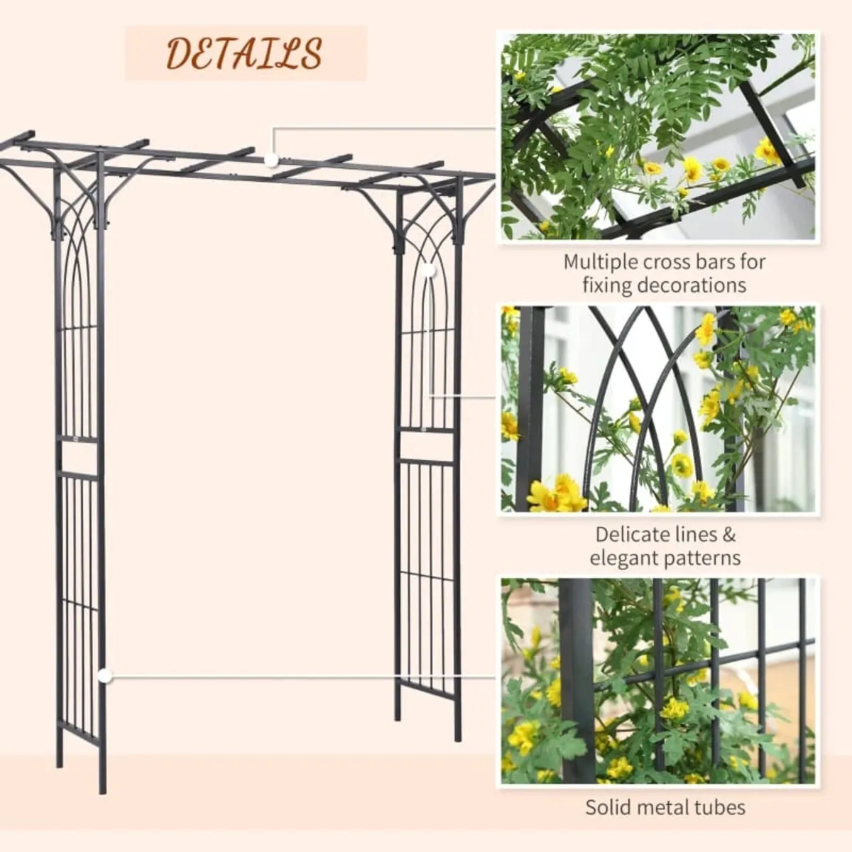 210cm Decorative Metal Garden Trellis Arch with Du - Image 3