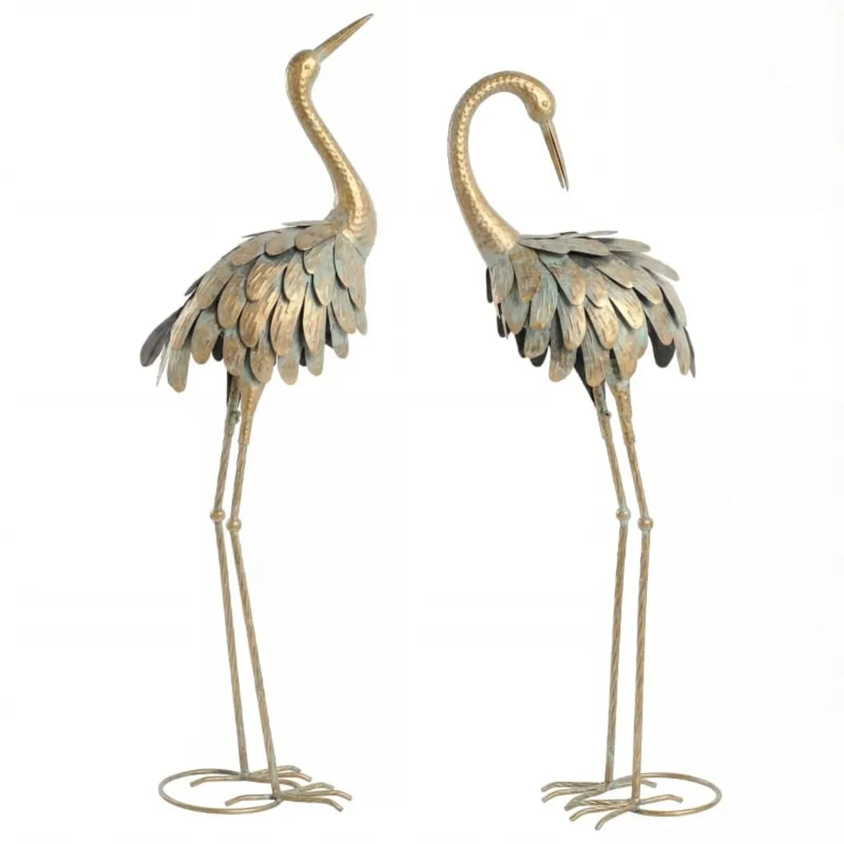 Set of 2 Garden Statues, Metal Heron Sculpture, Bi - Image 1