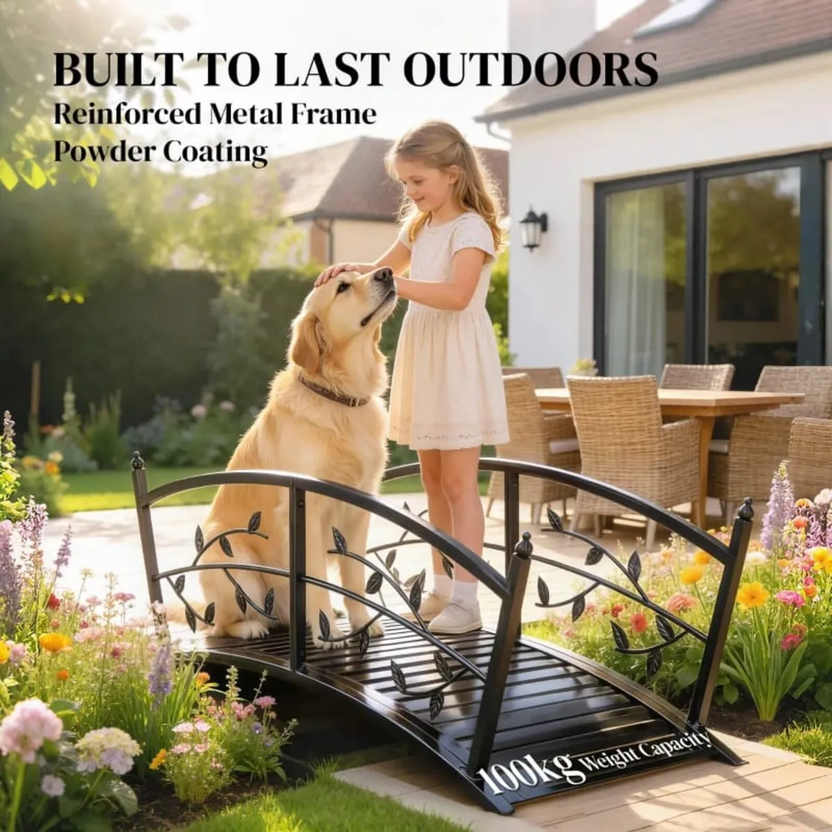 1.2M Metal Garden Bridge with Safety Railings, Out - Image 2