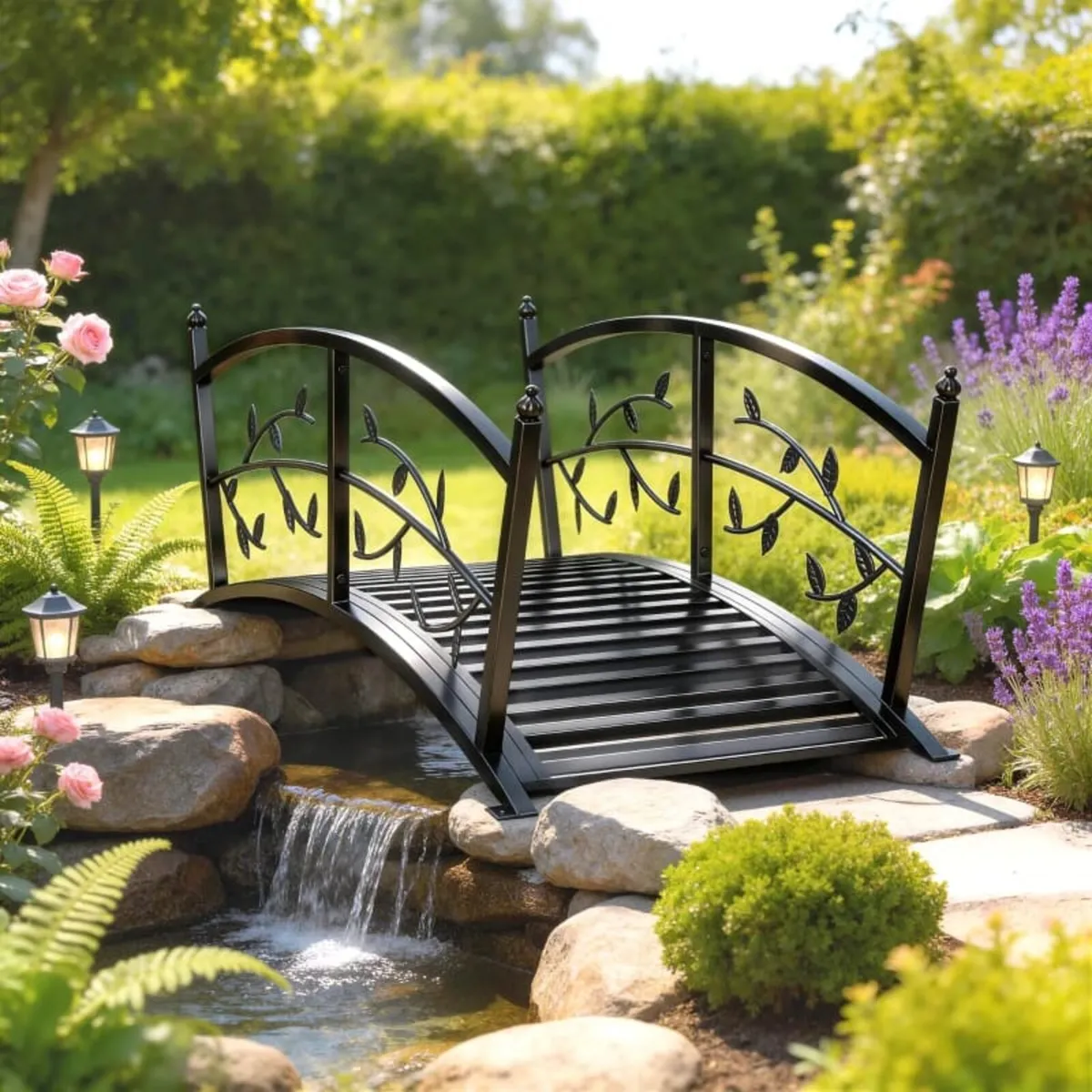 1.2M Metal Garden Bridge with Safety Railings, Out - Image 3