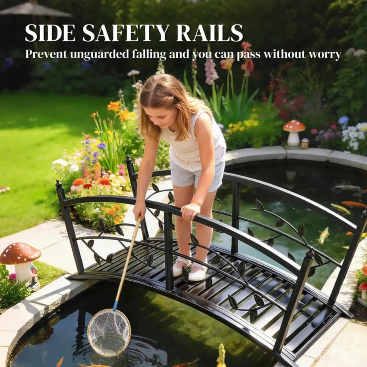 1.2M Metal Garden Bridge with Safety Railings, Out - Image 4