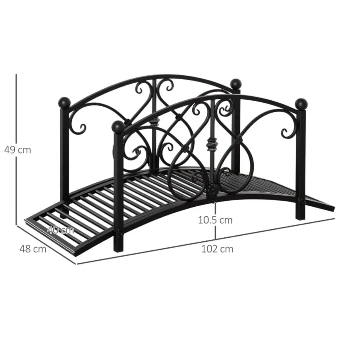 102L x 48W x 49H Classic Metal Garden Bridge with - Image 3