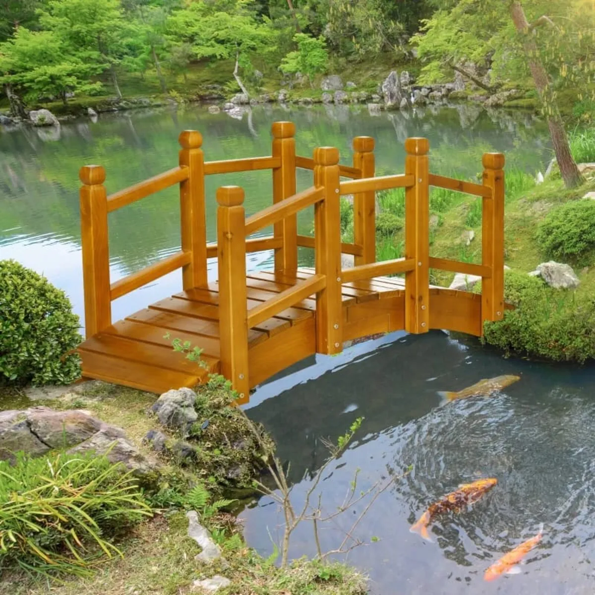 Wooden Garden Bridge - With Safety Railings, Arc F - Image 3